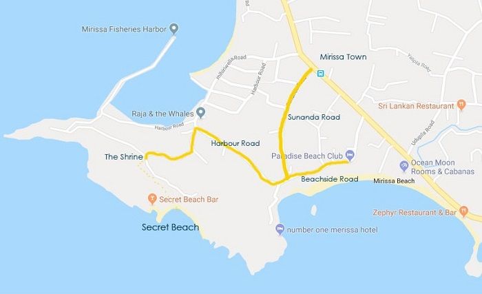 Secret Beach Mirissa Road Map Up